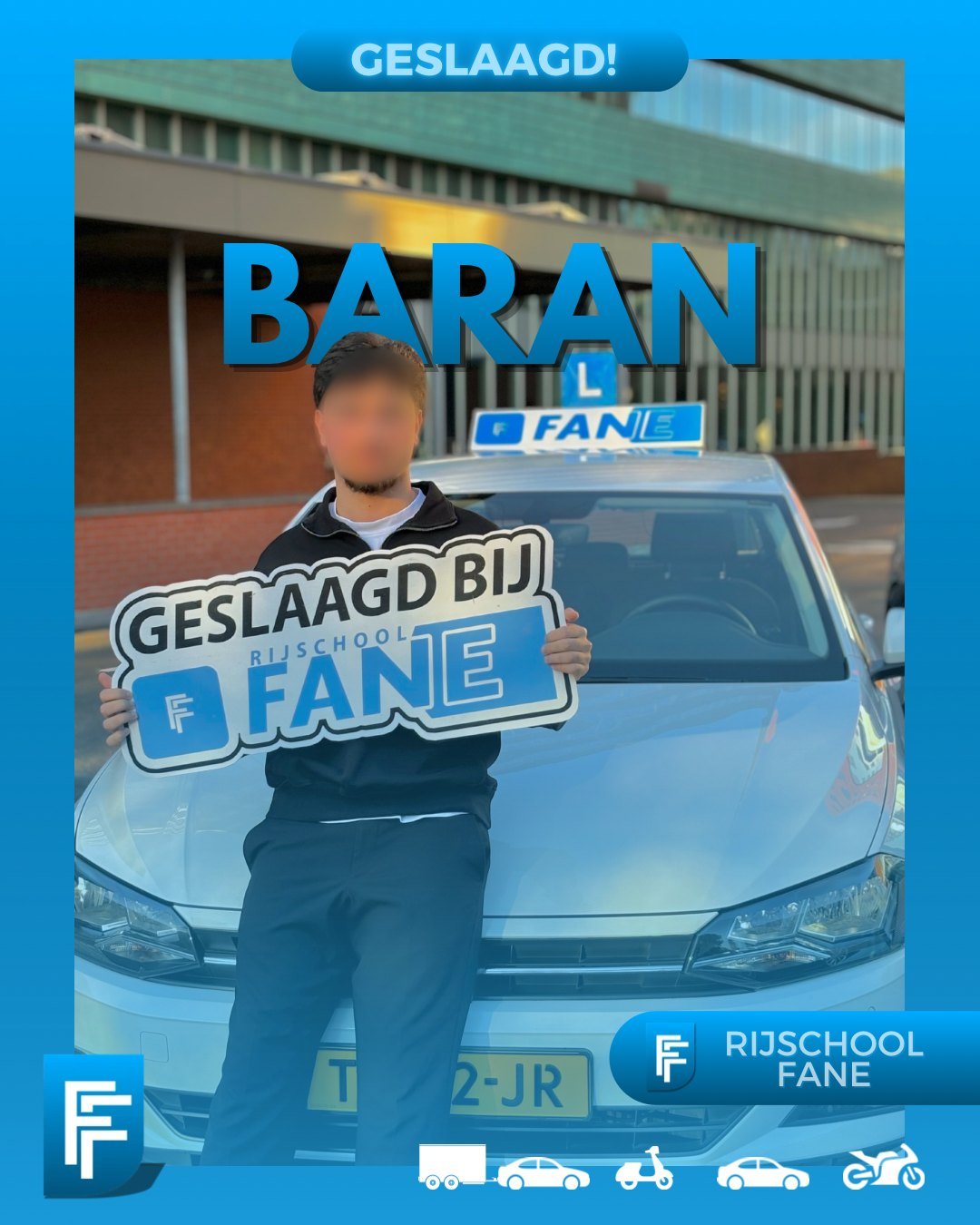 Baran C. uit Den Haag, geslaagd voor het autorijbewijs B bij Rijschool Fane in november 2024