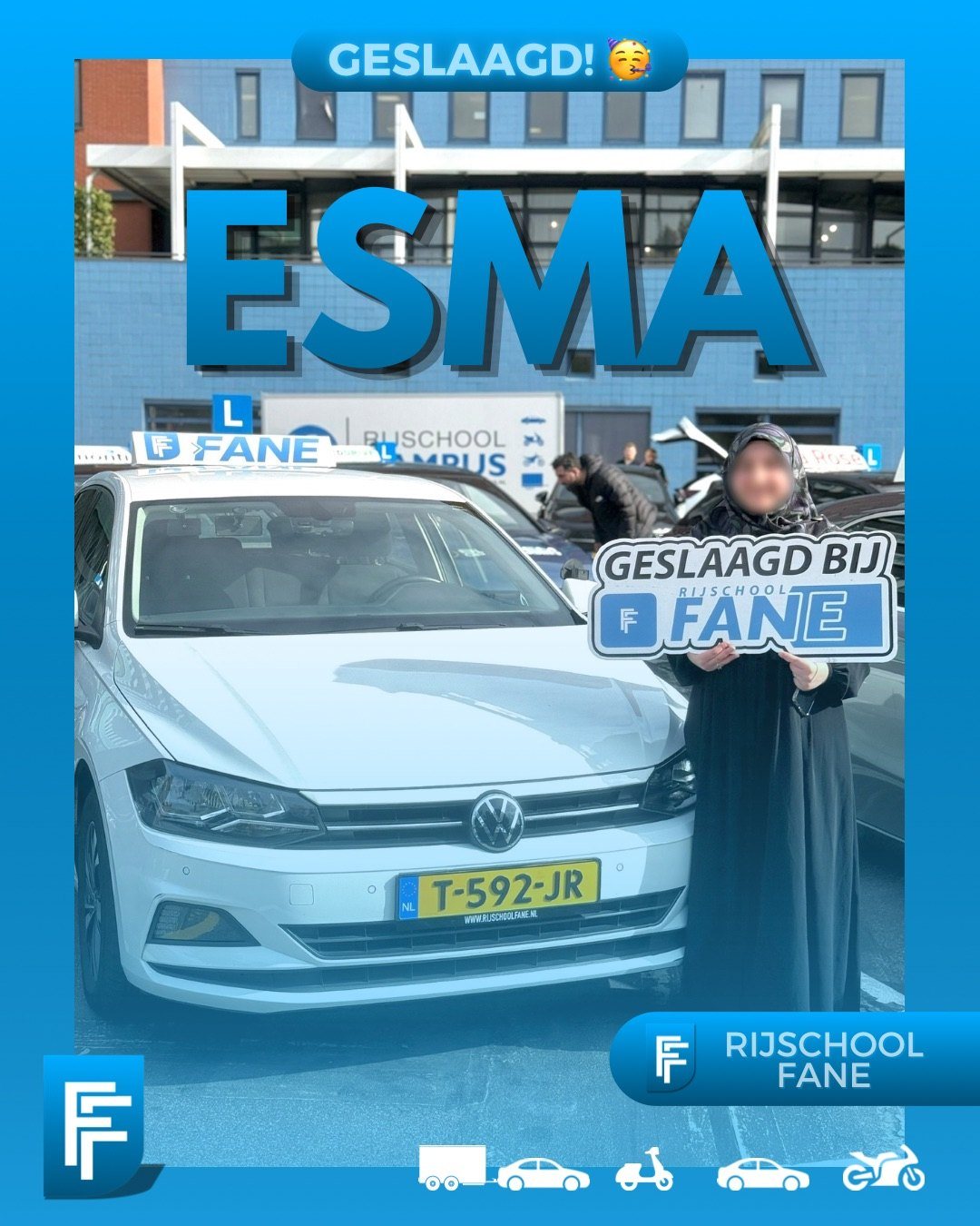 Esma A. uit Wateringen, geslaagd voor het autorijbewijs B bij Rijschool Fane in september 2026