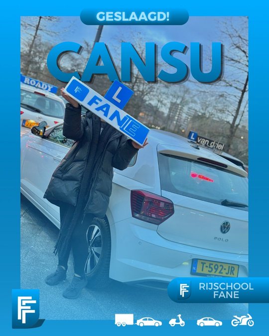 Cansu L. uit Leidschenveen, geslaagd voor het autorijbewijs B bij Rijschool Fane in februari 2024
