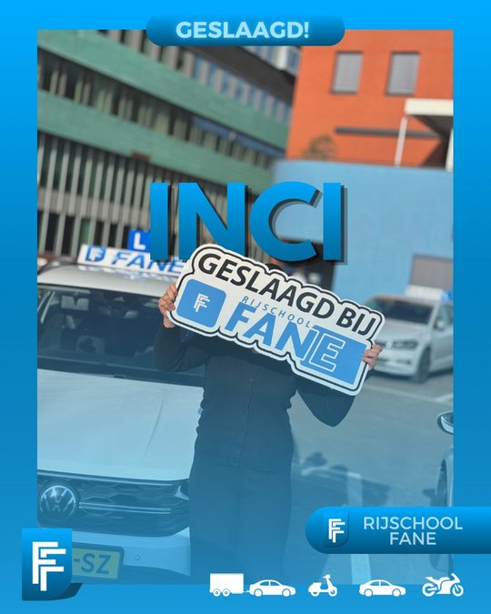 Inci G. uit Den Haag, geslaagd voor het autorijbewijs B bij Rijschool Fane in februari 2025