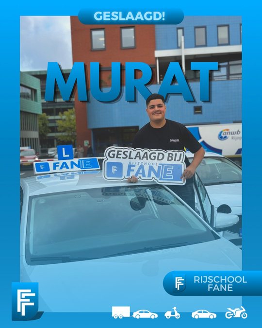 Murat B. uit Den Haag, geslaagd voor het autorijbewijs B bij Rijschool Fane in september 2024