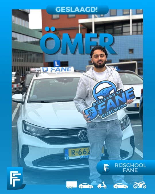 Ömer K. uit Den Haag, geslaagd voor het autorijbewijs B bij Rijschool Fane in februari 2026