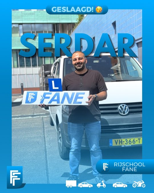 Serdar A. uit Ypenburg, geslaagd voor het aanhangerrijbewijs BE bij Rijschool Fane in juli 2026