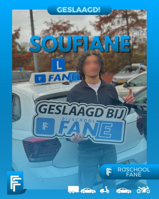 Soufiane S. uit Den Haag, geslaagd voor het autorijbewijs B bij Rijschool Fane in november 2024