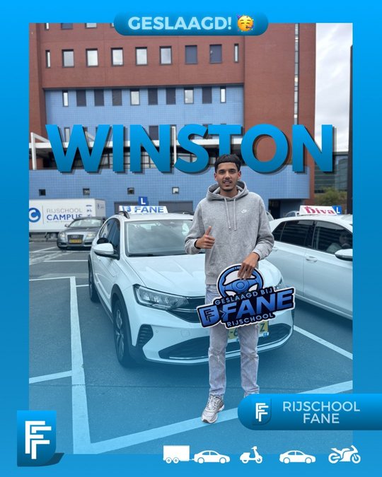 Winston P. uit Rijswijk, geslaagd voor het autorijbewijs B bij Rijschool Fane in juni 2026