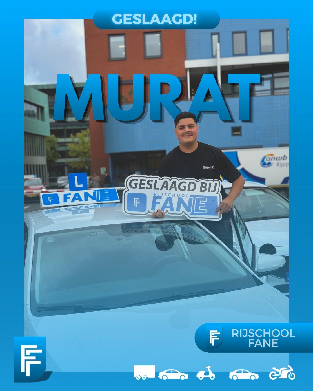 Murat B. uit Den Haag, geslaagd voor het autorijbewijs B bij Rijschool Fane in september 2024