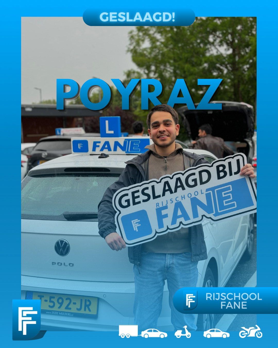 Poyraz U. uit Den Haag, geslaagd voor het autorijbewijs B bij Rijschool Fane in juli 2024