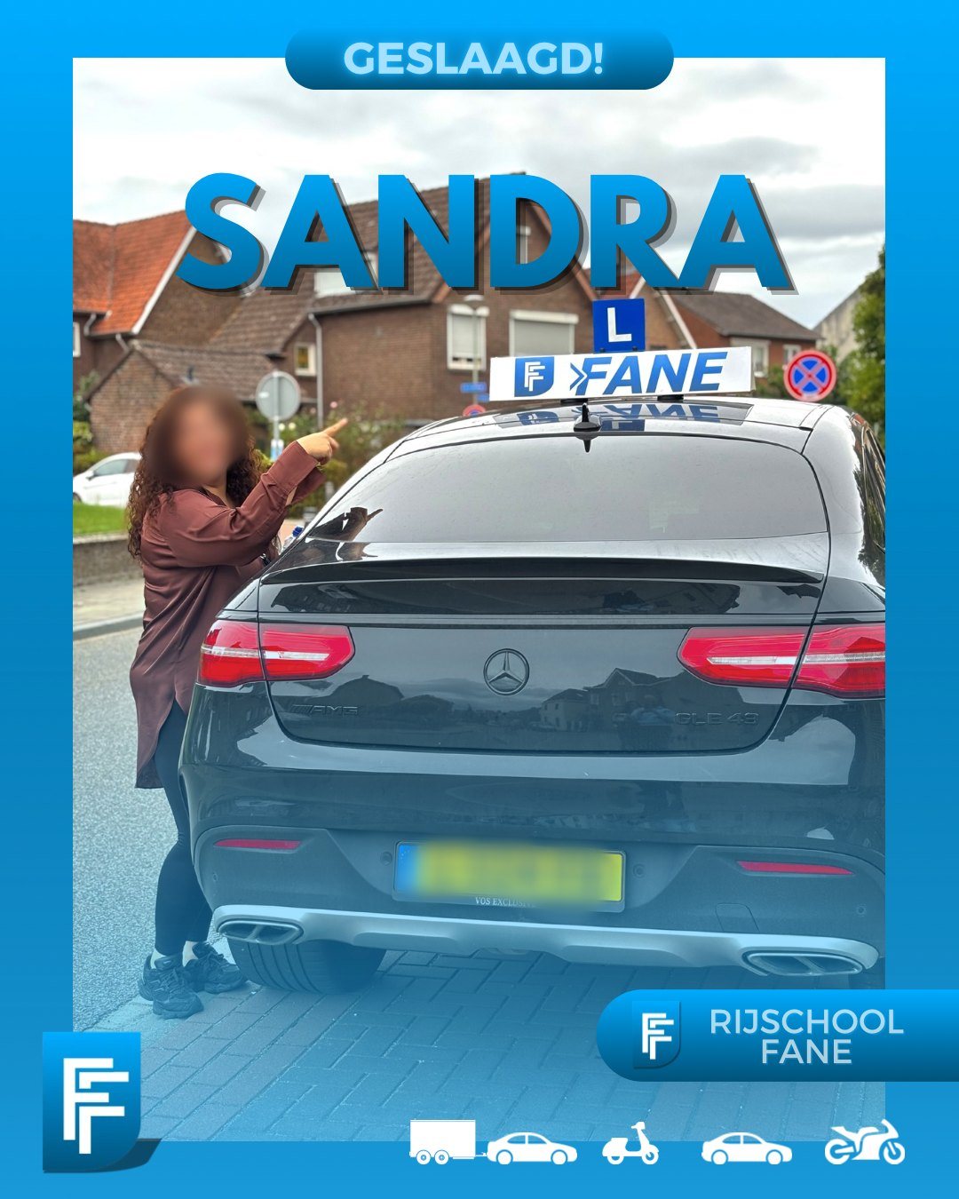 Sandra A. uit Den Haag, geslaagd voor het rijbewijs in een automaat bij Rijschool Fane in september 2025