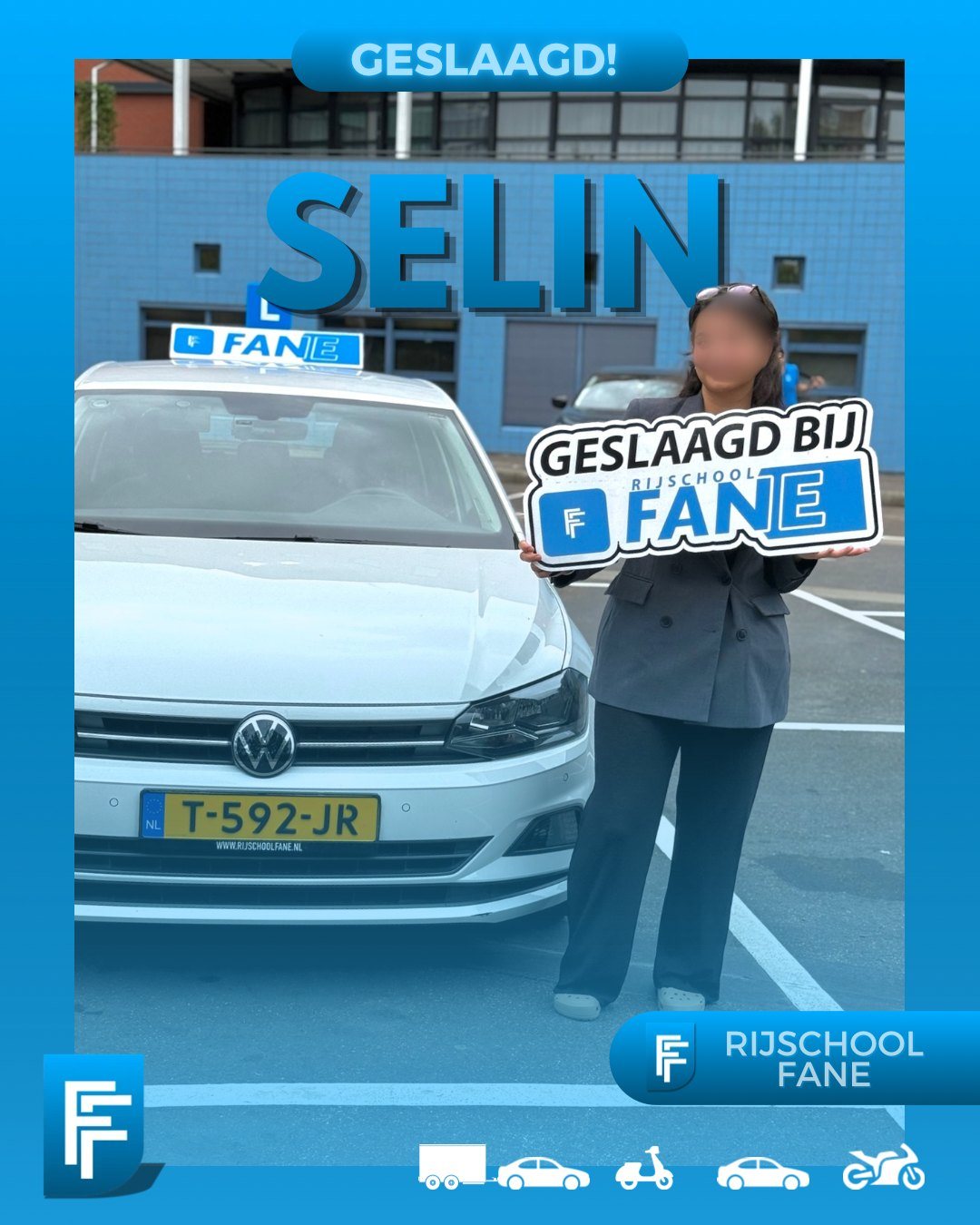 Selin D. uit Den Haag, geslaagd voor het autorijbewijs B bij Rijschool Fane in augustus 2025