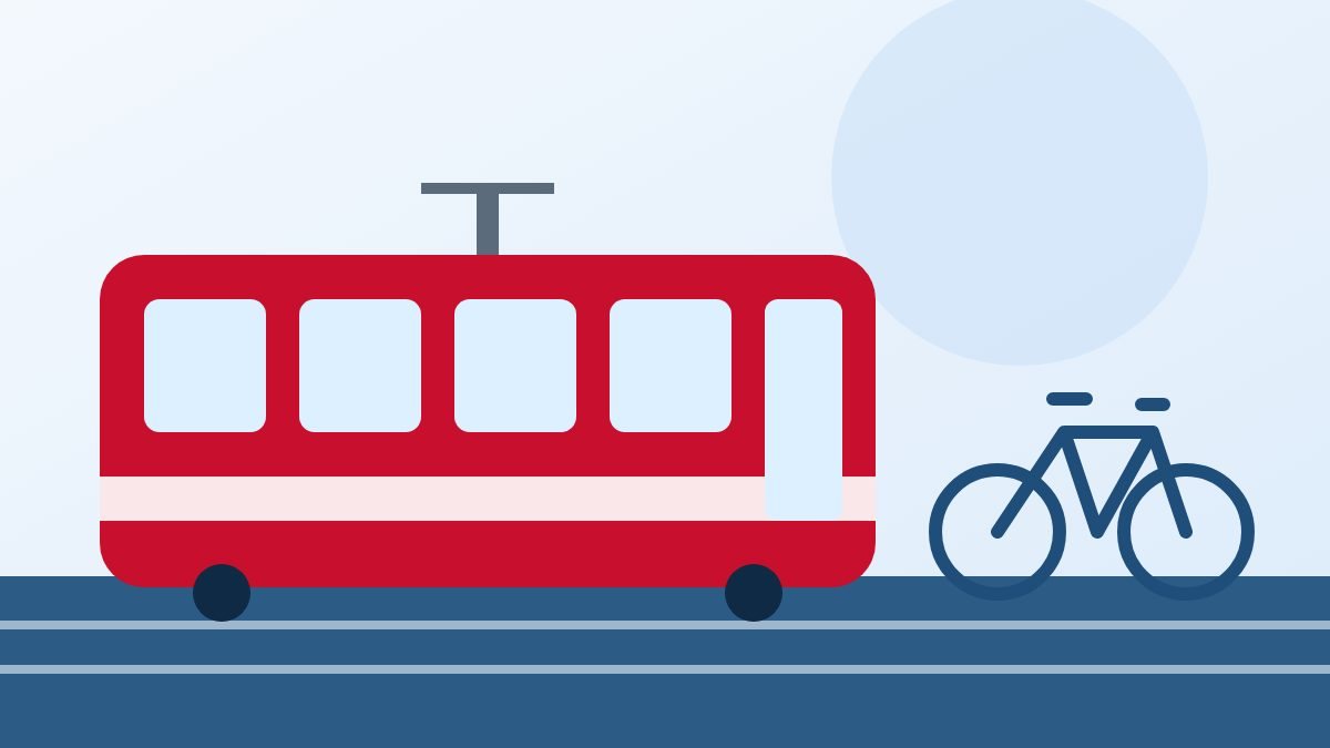 Tram and bicycle in The Hague traffic