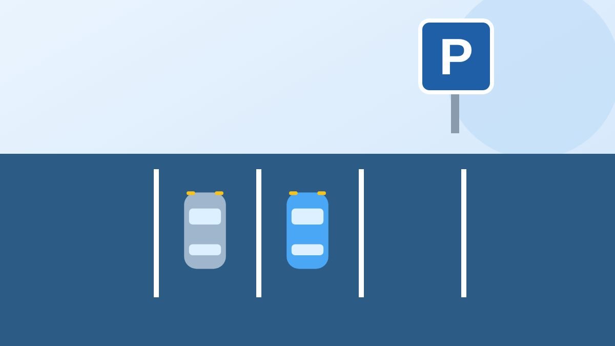 Parkeervakken met een auto en een parkeerbord