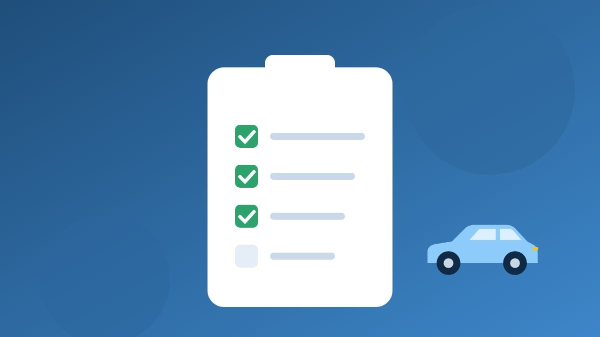 Beoordelingsformulier van het praktijkexamen naast een auto