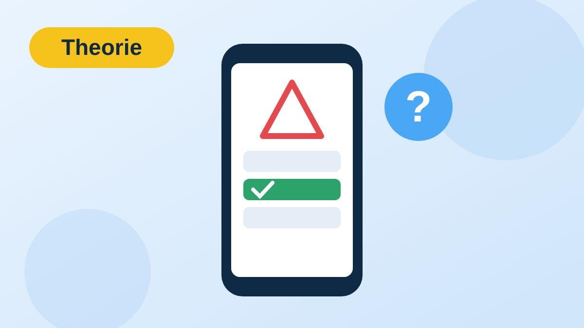 Telefoon met een oefenvraag voor het theorie-examen