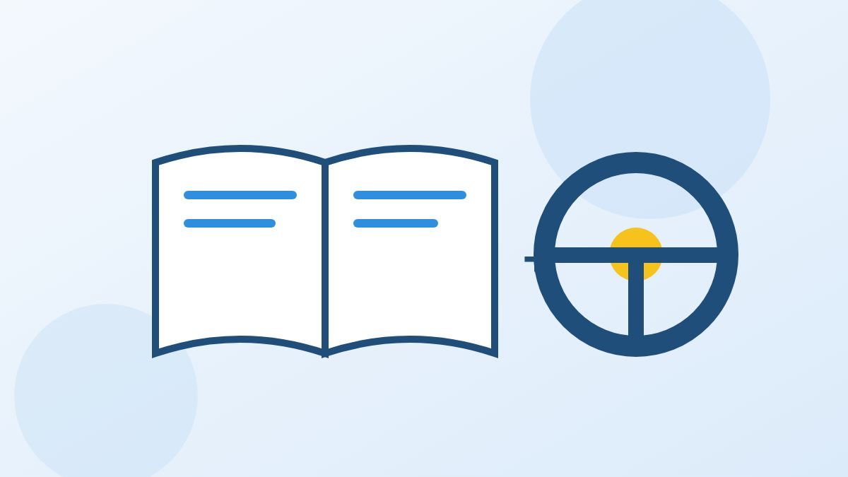 Theorieboek en stuur naast elkaar