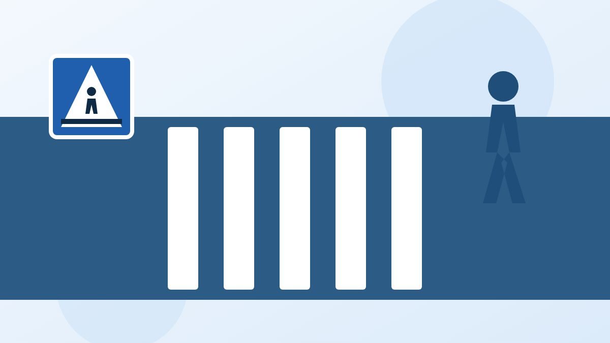 Zebrapad met een overstekende voetganger en het bord voetgangersoversteekplaats